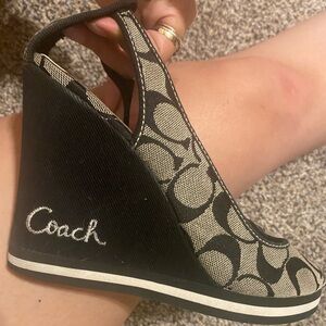 Sold. Coach peep toe sling back wedges size 7.5